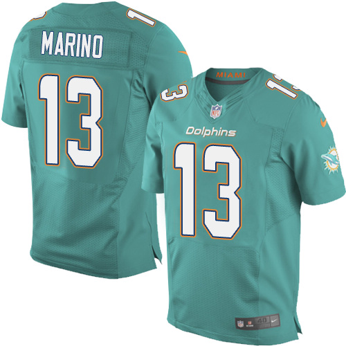 Men's Elite Dan Marino Nike Jersey Aqua Green Home - #13 NFL Miami Dolphins